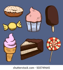 Hand drawn sweets and candies