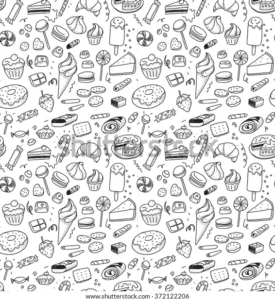 Hand Drawn Sweets Candies Pattern Vector Stock Vector (Royalty Free ...