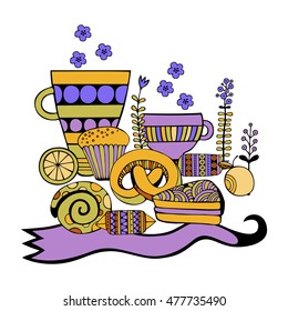 Hand drawn sweets and candies set. Colorful Vector illustration.
