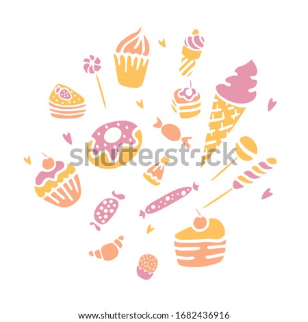 Hand drawn sweets collection. Dessert icon set