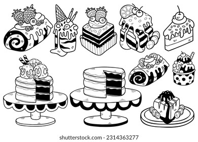 Hand Drawn sweets and desserts collection in flat style illustration for business ideas isolated on background