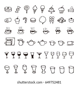 Hand drawn sweets and drink sketch icons