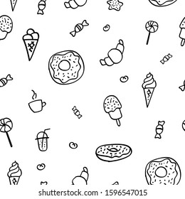 Hand drawn sweets. Seamless pattern. Vector