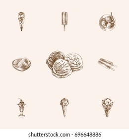 Hand Drawn Sweets Sketches Set. Collection Of Sweet, Coffee, Double Stick And Other Sketch Elements.