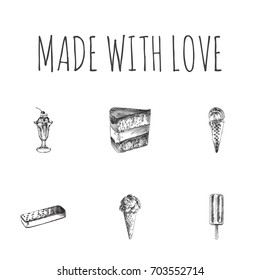 Hand Drawn Sweets Sketches Set. Collection Of Candy, Coffee, Cake Sketch Elements.