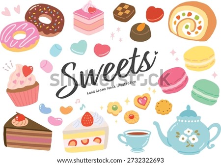 Hand Drawn Sweets and Tea Illustration Set