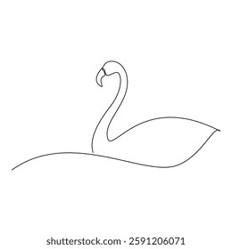 Hand drawn swimming swan bird vector. One line continuous drawing. Cartoon linear illustration, minimal icon, abstract print, banner, card, poster, brochure, doodle, sign, outline symbol, sketch