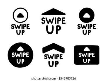 Hand drawn swipe up icon set isolated on white background for social media stories, scroll pictogram. Modern gradient. Arrow up logo for blogger.