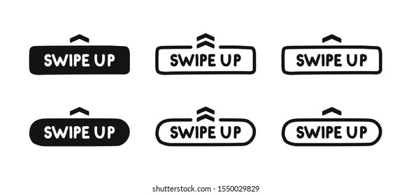 Hand drawn swipe up icon set isolated on white background for social media stories, scroll pictogram. Modern gradient. Arrow up logo for blogger.
