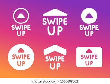 Hand drawn swipe up icon set isolated on trendy gradient background for social media stories, scroll pictogram. Vector graphic design.