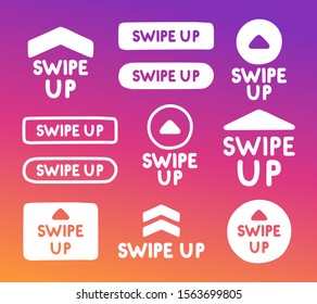 Hand drawn swipe up icon set isolated on trendy gradient background for social media stories, scroll pictogram. Vector graphic design.