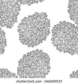 Hand drawn swirl clouds doodle seamless pattern in vector.