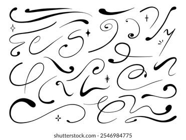 Redemoinho desenhado à mão e Coleção Flourish. Um pacote de 30 redemoinho desenhado à mão e desenhos floreados com elementos elegantes, dinâmicos e decorativos, perfeito para projetos criativos e gráficos