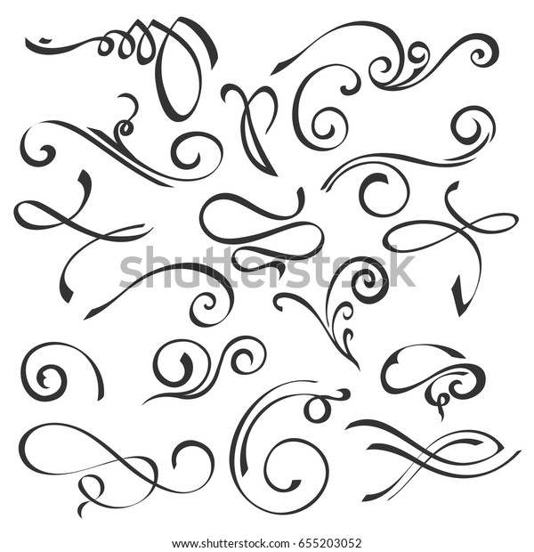 Hand drawn swirl ornate decoration elements. Quill\
pen calligraphy style. Vector set for your calligraphy graphic\
design