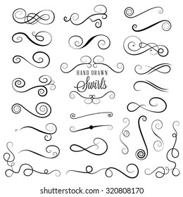 Hand drawn swirls and flourishes. Calligraphic design elements. 