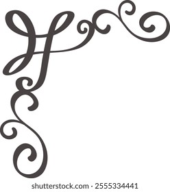 Hand drawn swirls and flourishes create an elegant and decorative corner design, perfect for adding a touch of sophistication to invitations, stationery, or other design projects