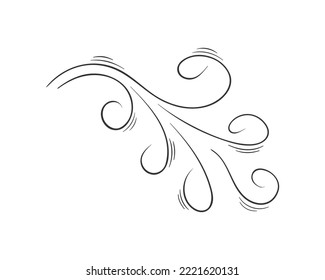 Hand drawn swirls icon. Air flow or wind blow effect in doodle style. Sketch of gust, smoke, dust isolated on white background. Vector linear illustration.