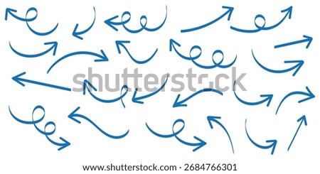 Hand Drawn Swirly Arrows Collection . doodle arrow set.