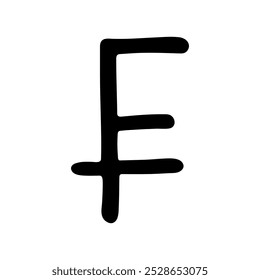 Hand drawn swiss franc currency symbol. Brush stroke doodle. Single element for design