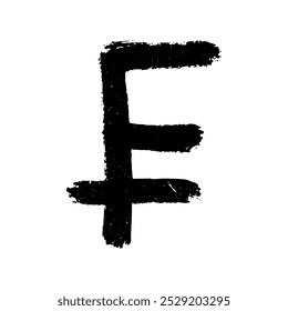 Hand drawn swiss franc currency symbol. Brush stroke doodle. Single element for design