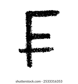 Hand drawn swiss franc currency symbol. Brush stroke doodle. Single element for design