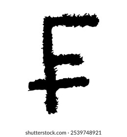 Hand drawn swiss franc currency symbol. Brush stroke doodle. Single element for design