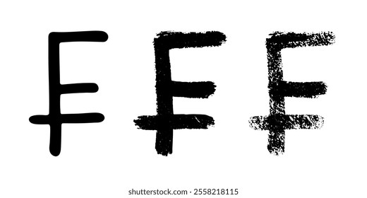 Hand drawn swiss franc currency symbol set Brush stroke doodle Single element for design