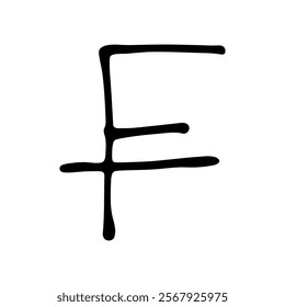 Hand drawn swiss franc currency symbol. Brush stroke doodle. Single element for design