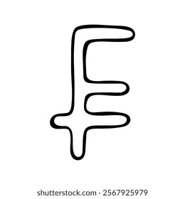 Hand drawn swiss franc currency symbol. Brush stroke doodle. Single element for design