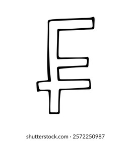 Hand drawn swiss franc currency symbol. Brush stroke doodle. Single element for design