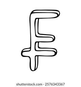 Hand drawn swiss franc currency symbol. Brush stroke doodle. Single element for design