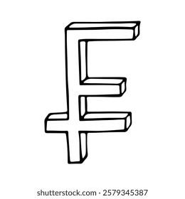 Hand drawn swiss franc currency symbol. Brush stroke doodle. Single element for design