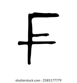 Hand drawn swiss franc currency symbol. Brush stroke doodle. Single element for design