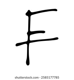 Hand drawn swiss franc currency symbol. Brush stroke doodle. Single element for design