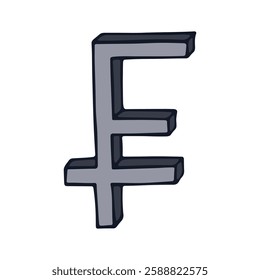 Hand drawn swiss franc currency symbol. Brush stroke doodle. Single element for design