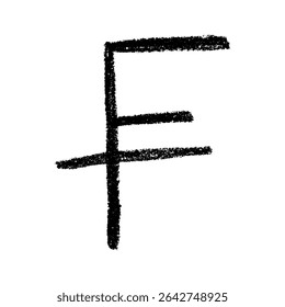Hand drawn swiss franc currency symbol. Brush stroke doodle. Single element for design