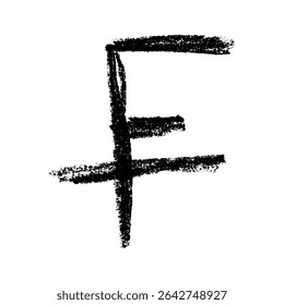 Hand drawn swiss franc currency symbol. Brush stroke doodle. Single element for design