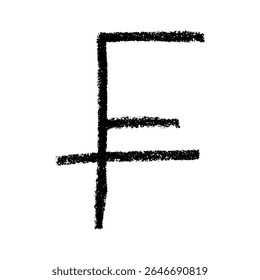 Hand drawn swiss franc currency symbol. Brush stroke doodle. Single element for design