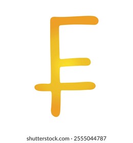 Hand drawn swiss franc Gold currency symbol Brush stroke doodle Single element for design