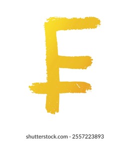 Hand drawn swiss franc Gold currency symbol Brush stroke doodle Single element for design