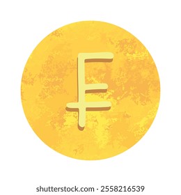 Hand drawn swiss franc Gold currency symbol Brush stroke doodle Single element for design