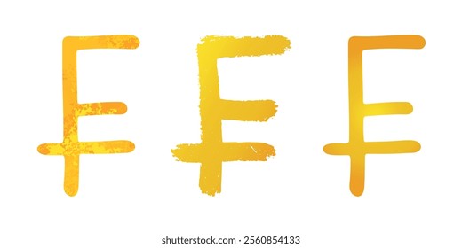 Hand drawn swiss franc gold currency symbol set Brush stroke doodle Single element for design