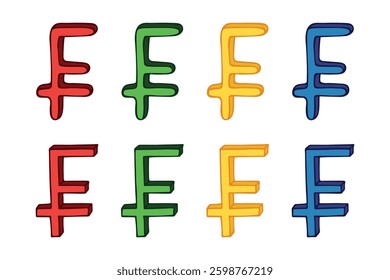 Hand drawn swiss franc set Brush stroke doodle Single element for design
