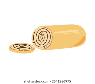 Hand Drawn Swiss Roll Cake with Sliced Piece