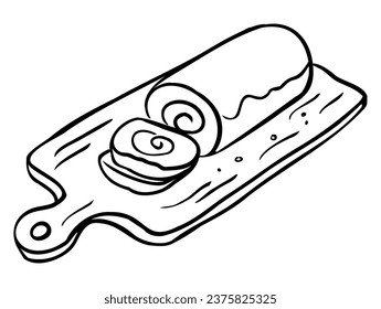 Hand drawn swiss roll in outline style isolated on a white background. Vector illustration. Perfect for menu, coloring book, greeting card, print.