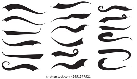 Handgezeichnete Swoosh-Elemente und Swoop unterstreichen Typografie-Schwänze in flachen Stilen. Set von Swoosh Vektorgrafik. Kollektion von Entwurfskonzeptelementen.