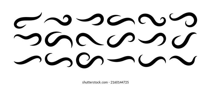 Hand drawn swoosh underline stroke vector set. Calligraphic emphasizie curved line. Element for typography. Collection of black brush strokes isolated on white background. Retro ornament tails