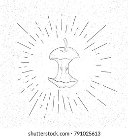 Hand Drawn Symbol of Aplle Stub, Eaten Core, Organic Waste - Doodle Vector Hatch Icon
