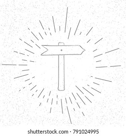 Hand Drawn Symbol of Directional Road Sign - Doodle Vector Hatch Icon
