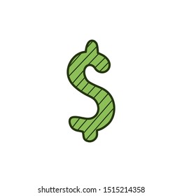 Hand drawn symbol Dollar isolated on a white. Color sketch Dollar symbol. Vector illustration.